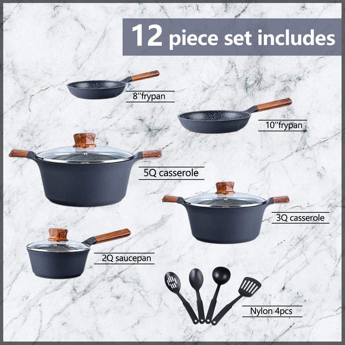 12 Piece Nonstick Die-cast Aluminum Cookware Set B180