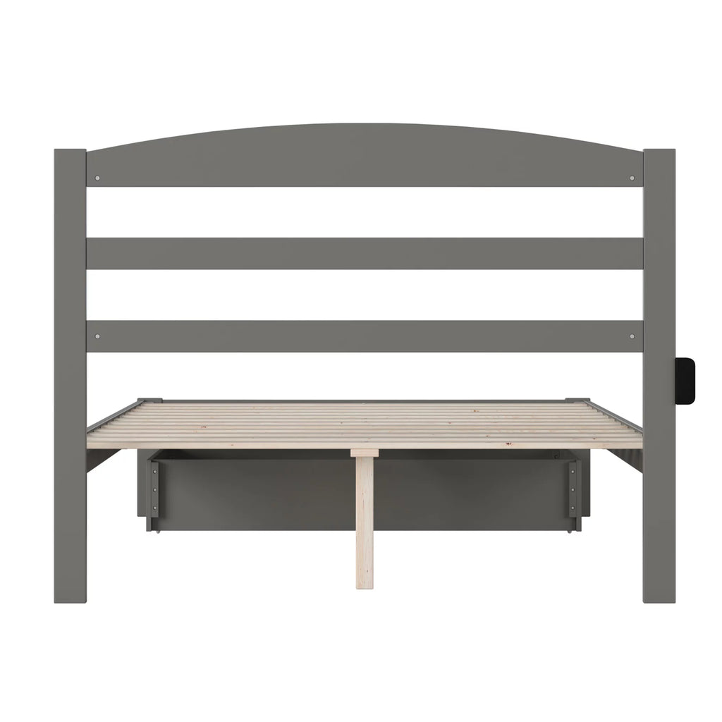 Solid Wood Full Bed with Drawer in Gray P802