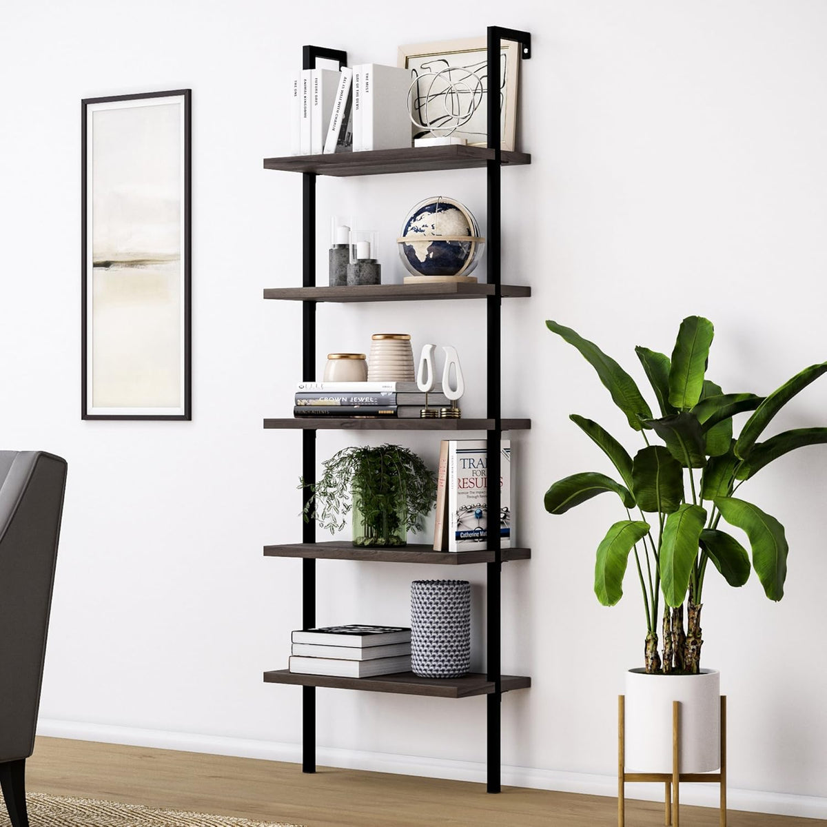 5-Shelf Oak Wood Modern Bookcase E496