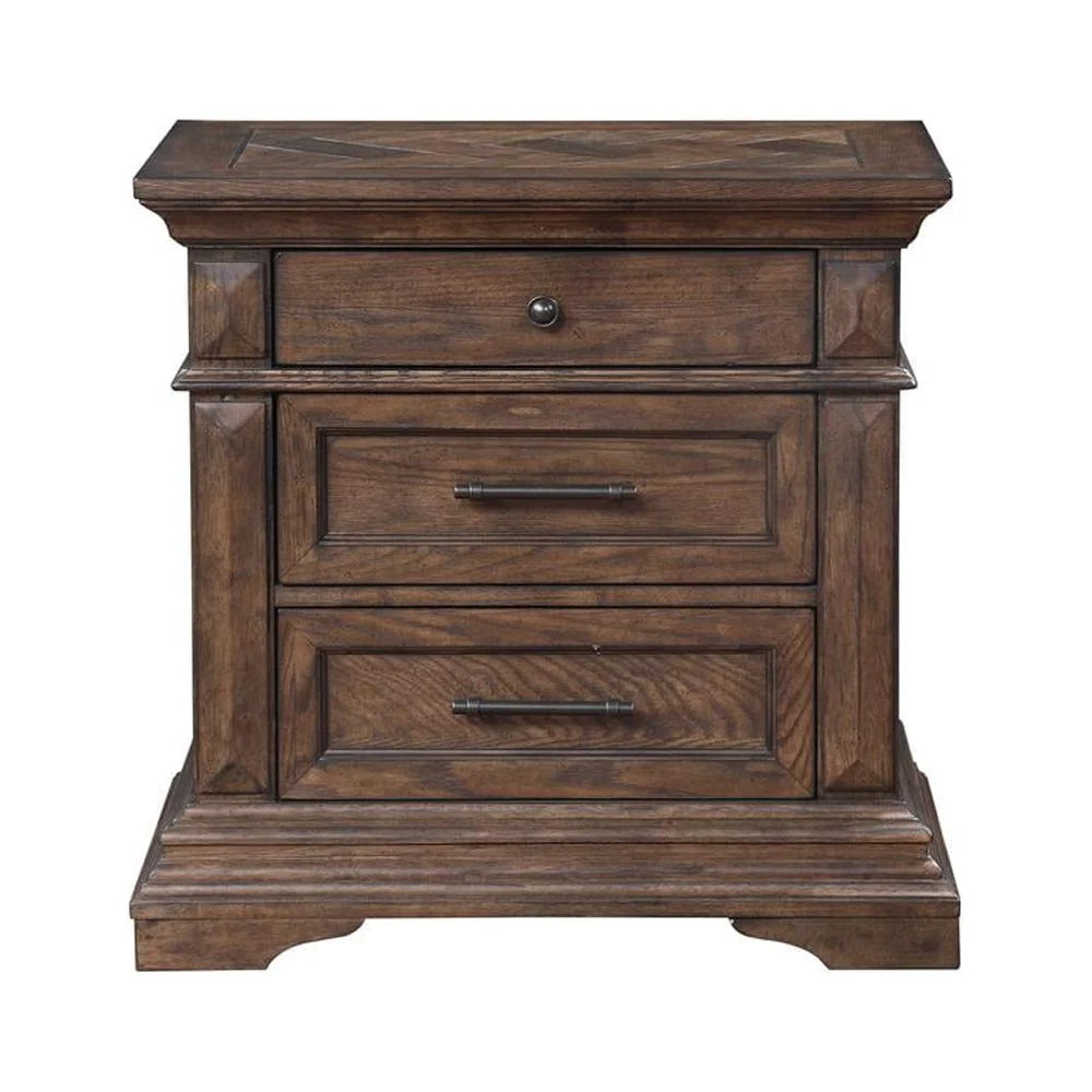 Solid Wood 3-Drawer Nightstand in Brushed Walnut F3917