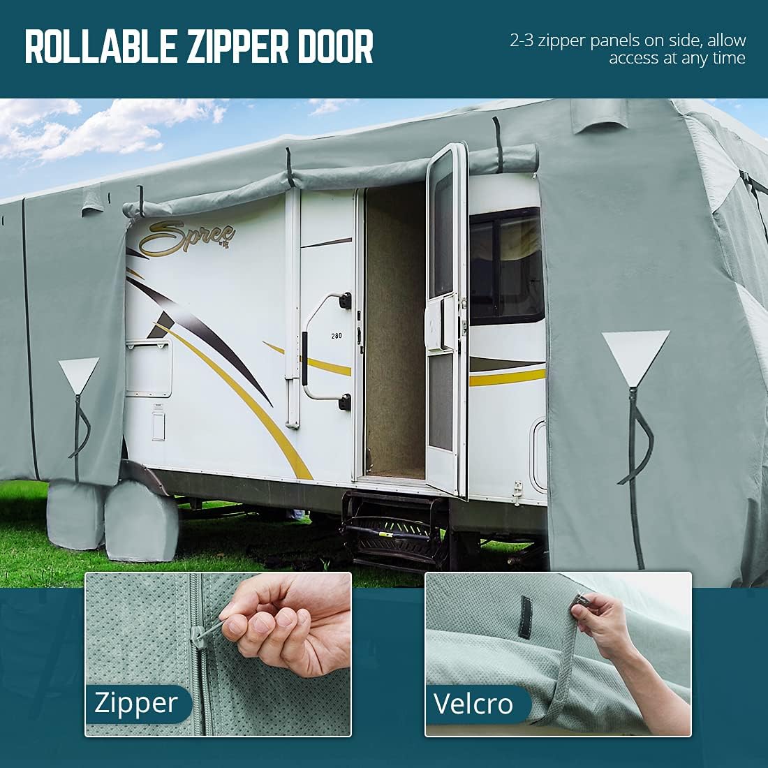 22'-24' Waterproof Breathable RV Cover with Straps & Tire Covers N6303