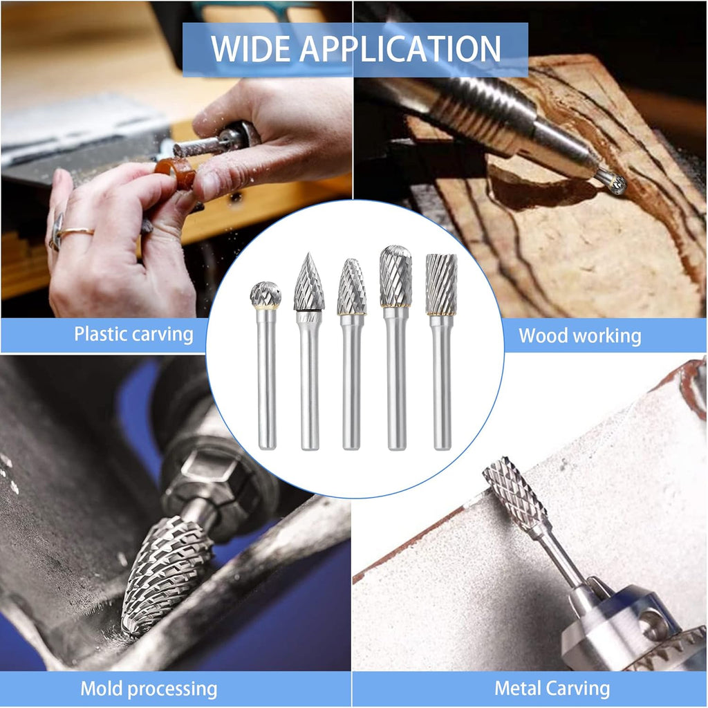 Double Cut Carbide Burr Set, 1/4 Inch Shank, 10MM Head, Solid Carbide Rotary Burr File Set, Pack of 2 F51897