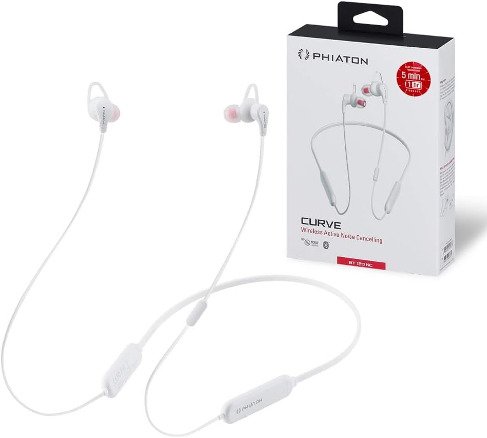 BT 120 NC Bluetooth Wireless Active Noise Cancelling Neckband Earbuds with Inline Control and Microphones, IPX4 Water Resistant P9166