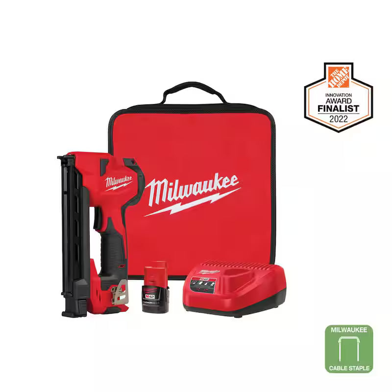 12-Volt Cordless Cable Stapler Nailer Kit with Battery, Charger and Bag T999483