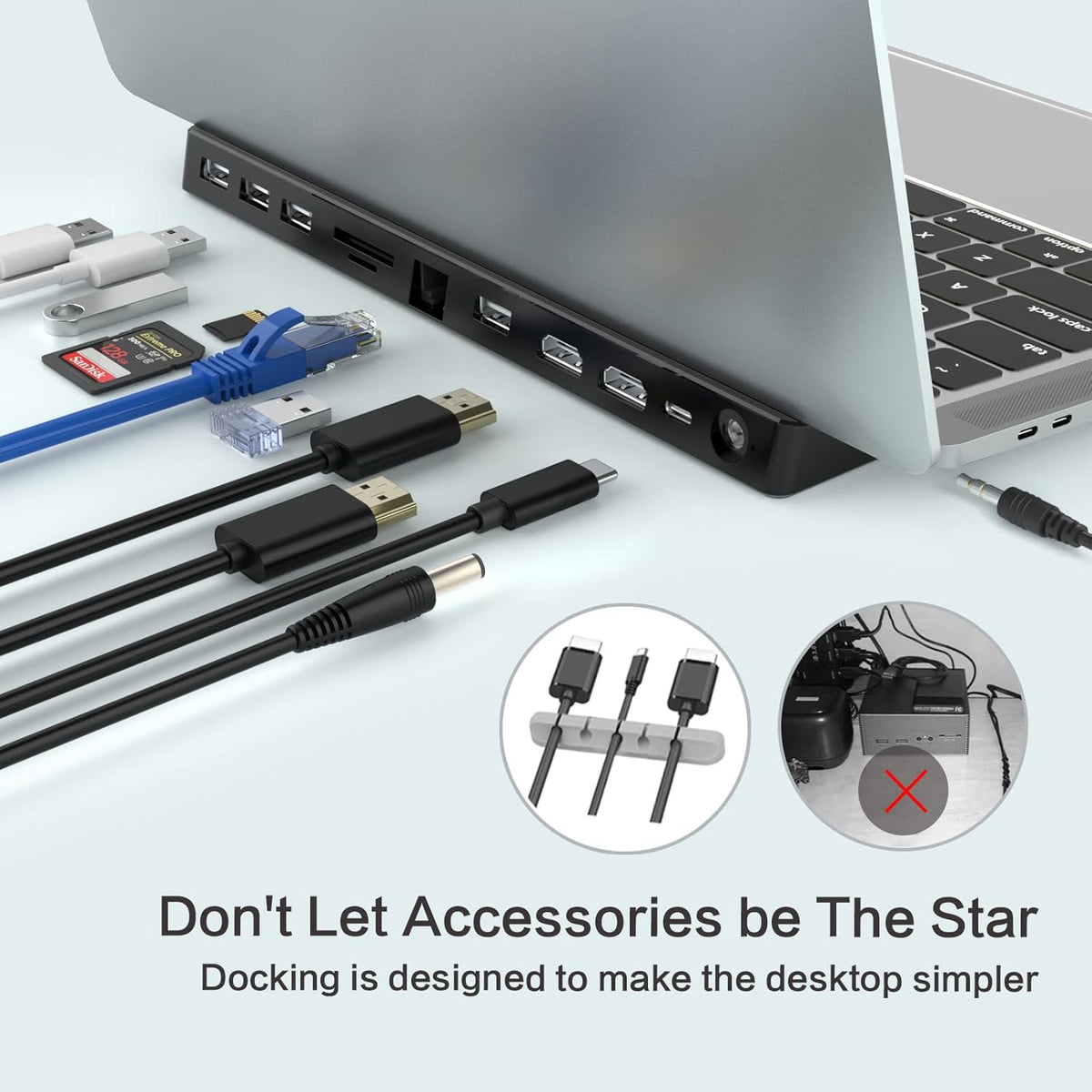 12 in 1 USB C Laptop Docking Station with Dual HDMI 4K, 96W Power, 4 USB, Audio, Ethernet, SD/TF Reader, USB-C, 2 Cable Clips S917066