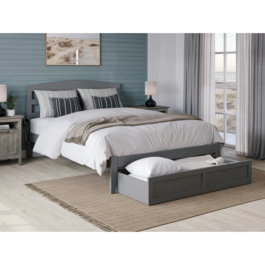 Solid Wood Full Bed with Drawer in Gray P802