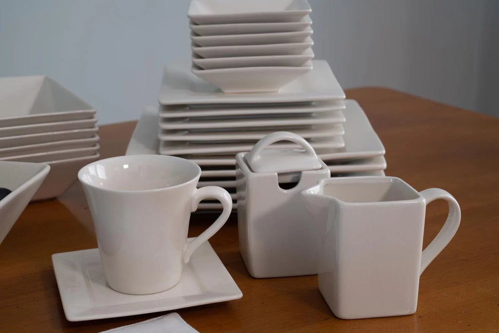 45-Piece Cream White Stoneware Dinnerware Set I54899
