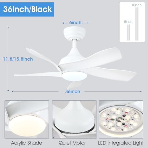 White 36 Inch Ceiling Fan with Remote Control K901201