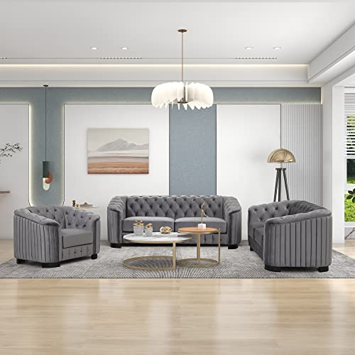3 Piece Velvet Grey Sofa Set V303904