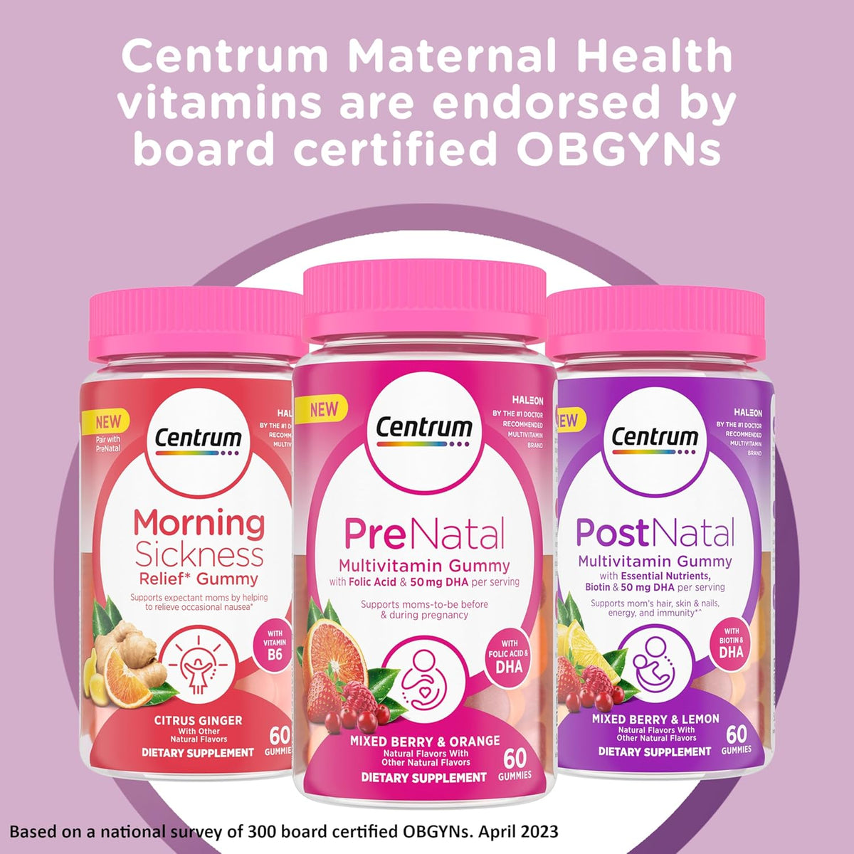 Prenatal Multivitamin Gummies with DHA and Folic Acid, Mixed Berry and Orange Flavors - 60 Count K7760
