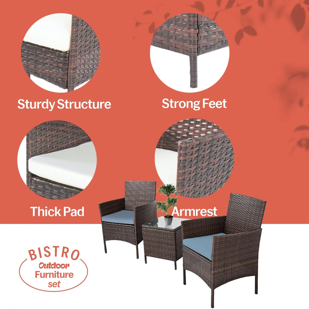 3 Piece Rattan Outdoor Furniture Set with Table G132
