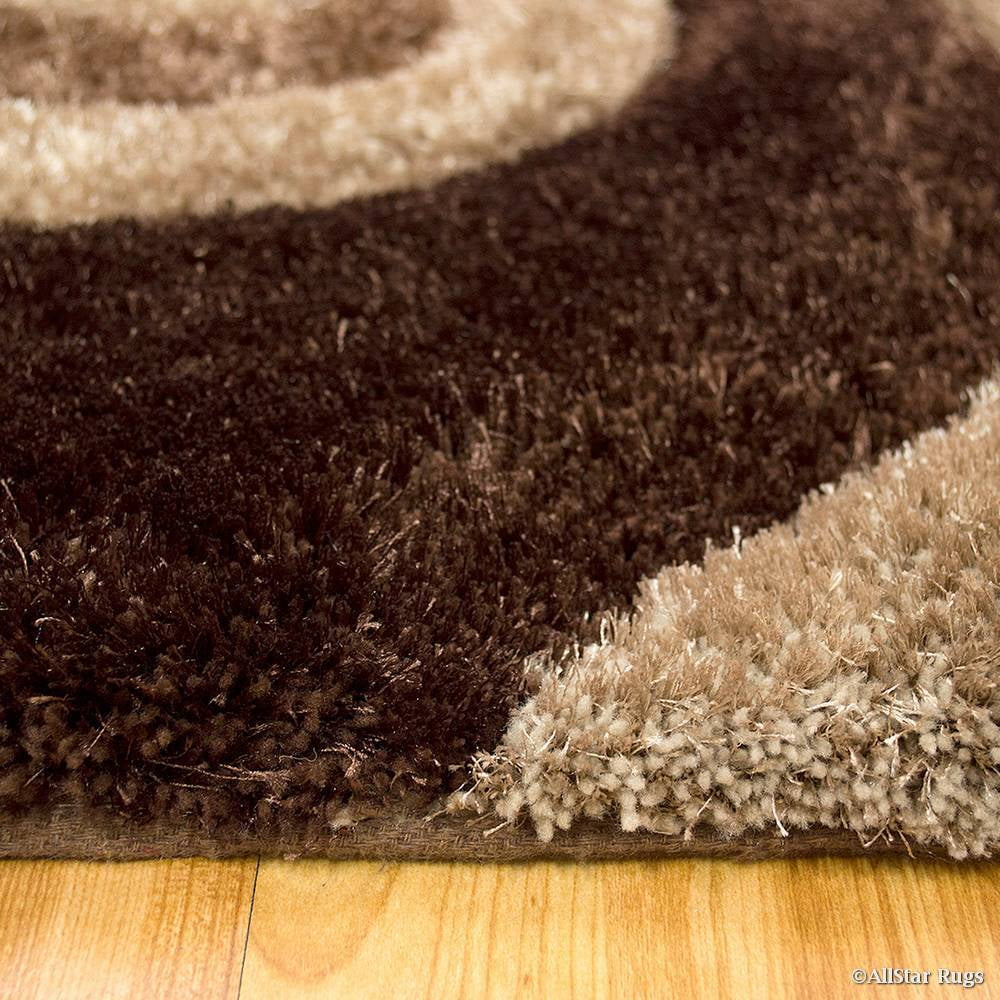 Shaggy Area Rug with 3D Brown Spiral Design 5' x 7' I785428