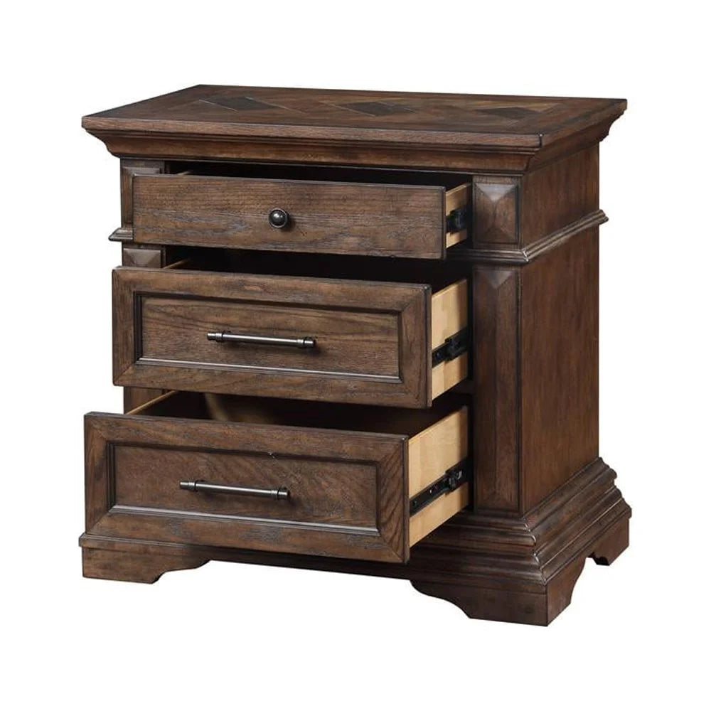 Solid Wood 3-Drawer Nightstand in Brushed Walnut F3917