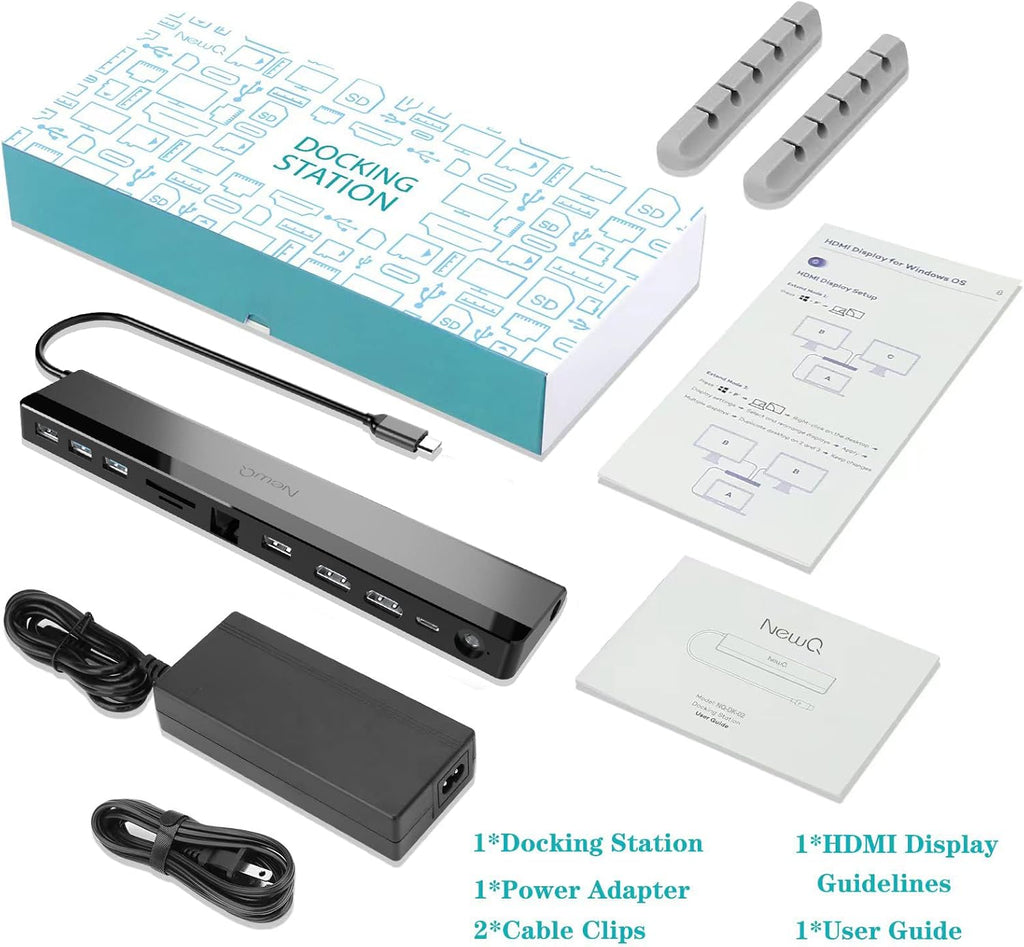 12 in 1 USB C Laptop Docking Station with Dual HDMI 4K, 96W Power, 4 USB, Audio, Ethernet, SD/TF Reader, USB-C, 2 Cable Clips S917066