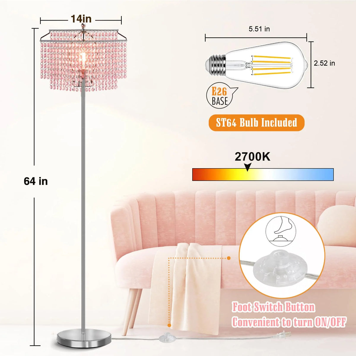 Pink Crystal Metal Floor Lamp N78107