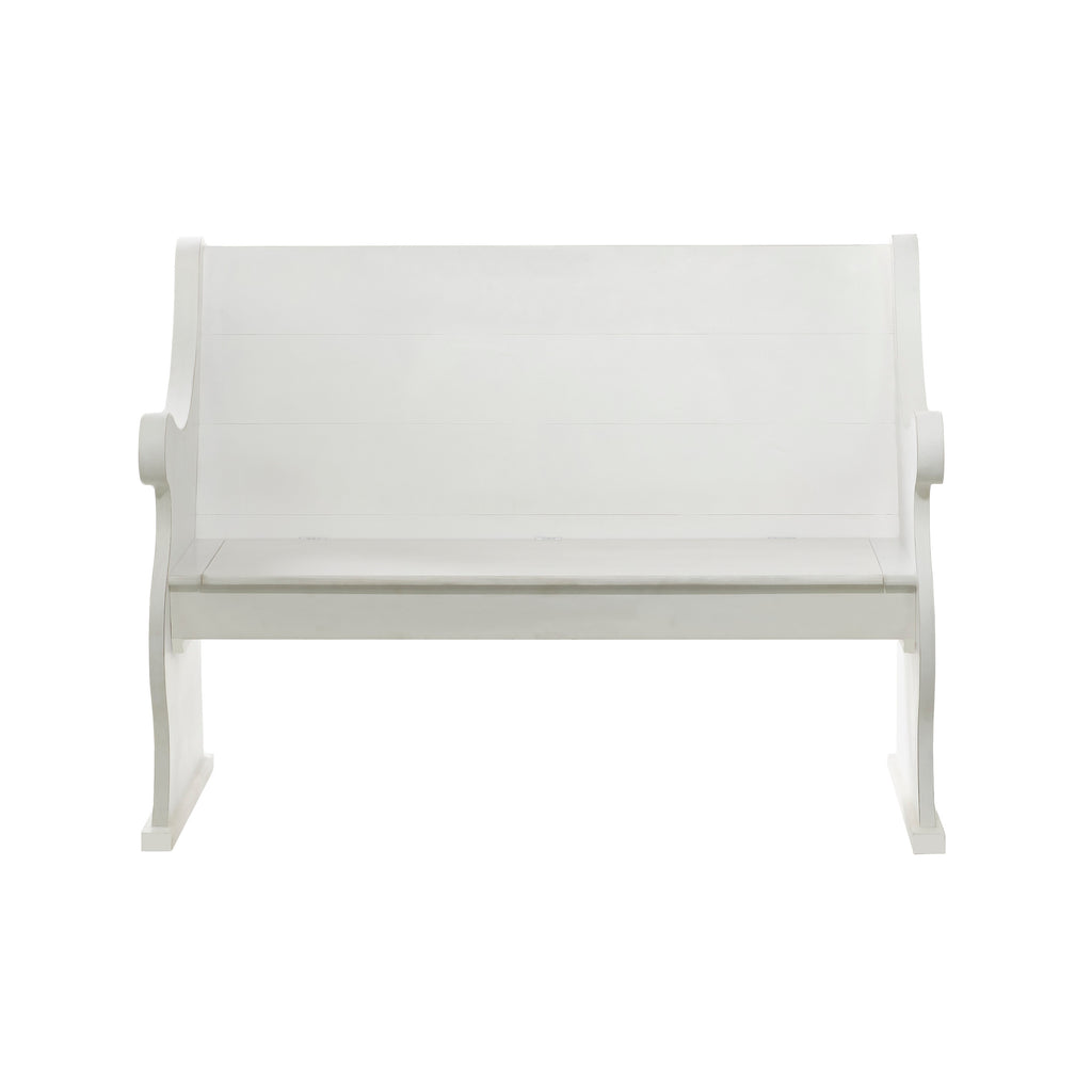White Wood Storage Bench with Scrolled Armrests C13283
