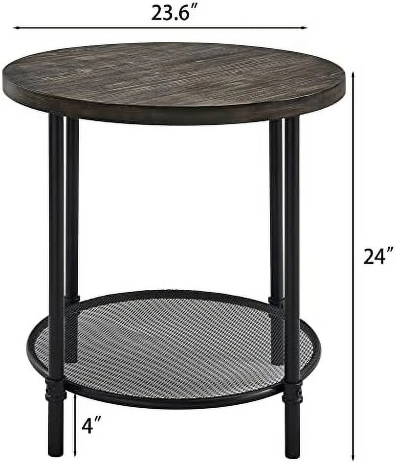 Round Coffee Table with Casters Metal Legs Solid Wood Brushed Black I665