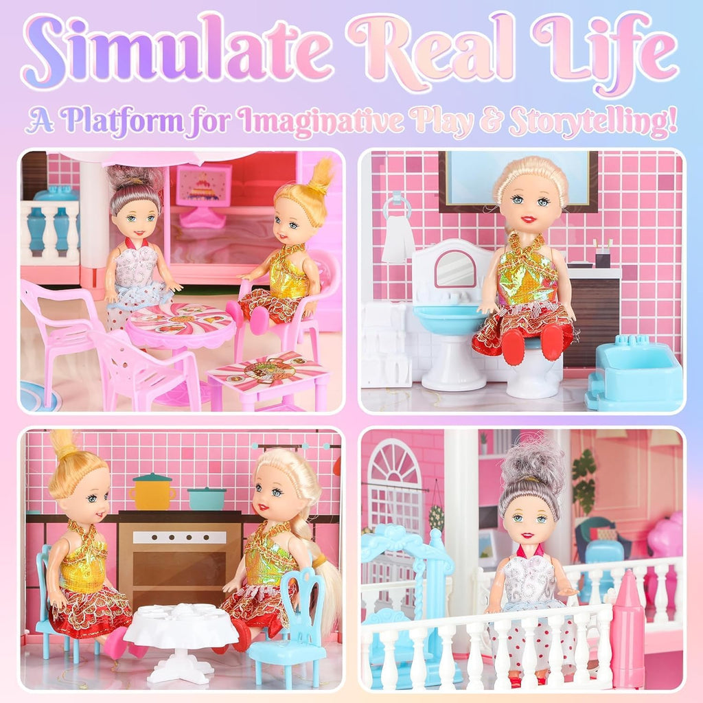 4-Story 15 Rooms Dollhouse with 3 Dolls, Lights, Furniture and Accessories A205280