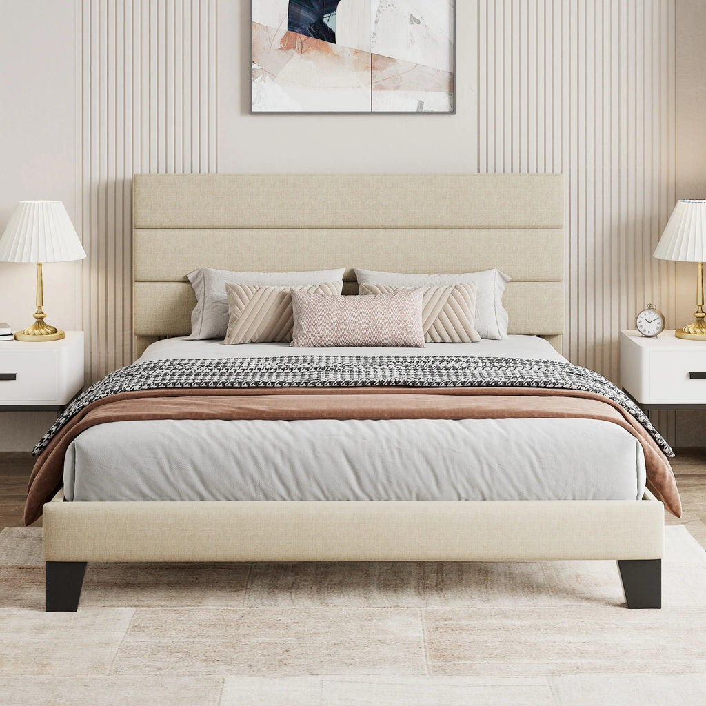 Full Size Platform Bed Frame with Upholstered Fabric Headboard F715534