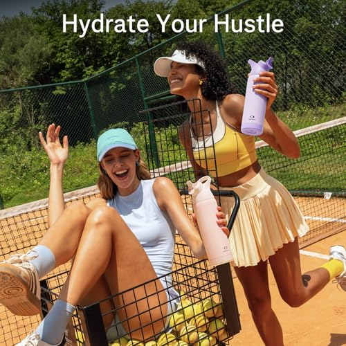 24 oz Black Insulated Stainless Steel Water Bottle with Straw A415
