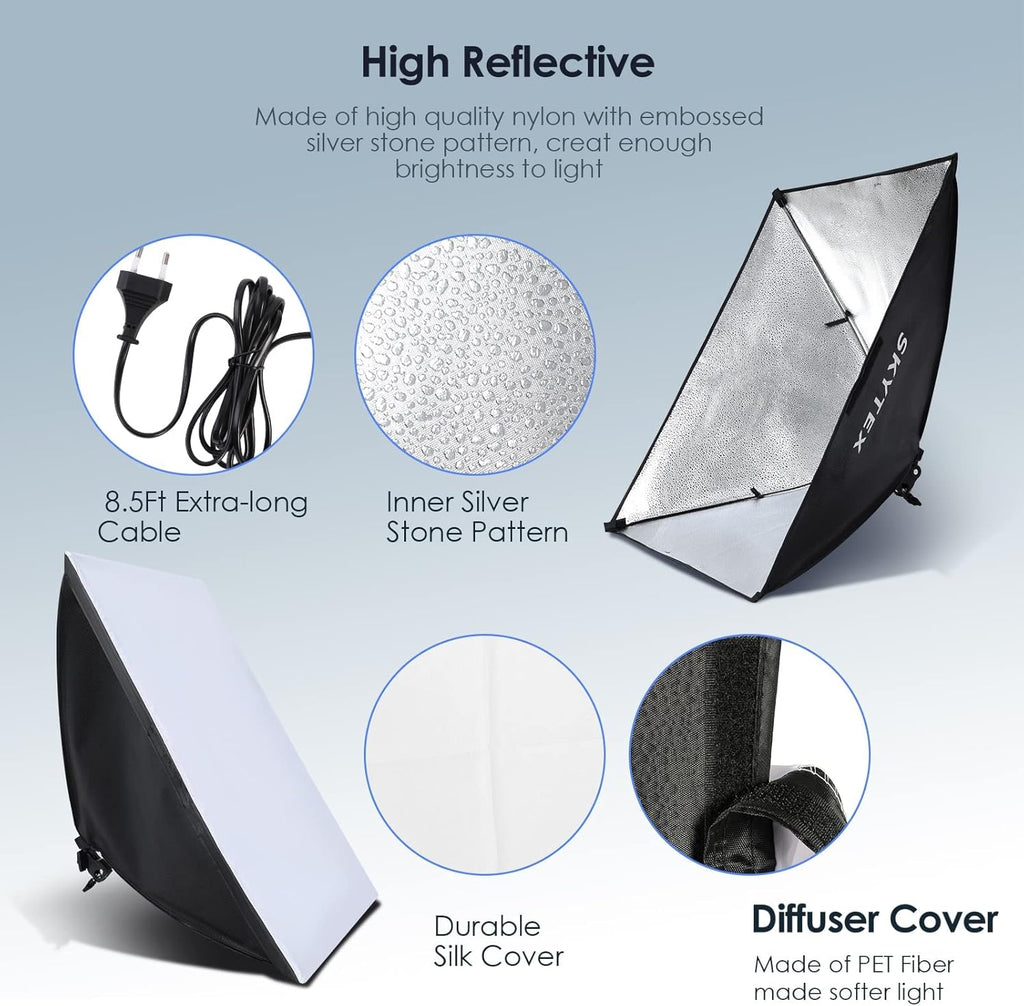 2x20x28in Softbox Lighting Kit with 2x135W 5500K E27 Bulb K5034