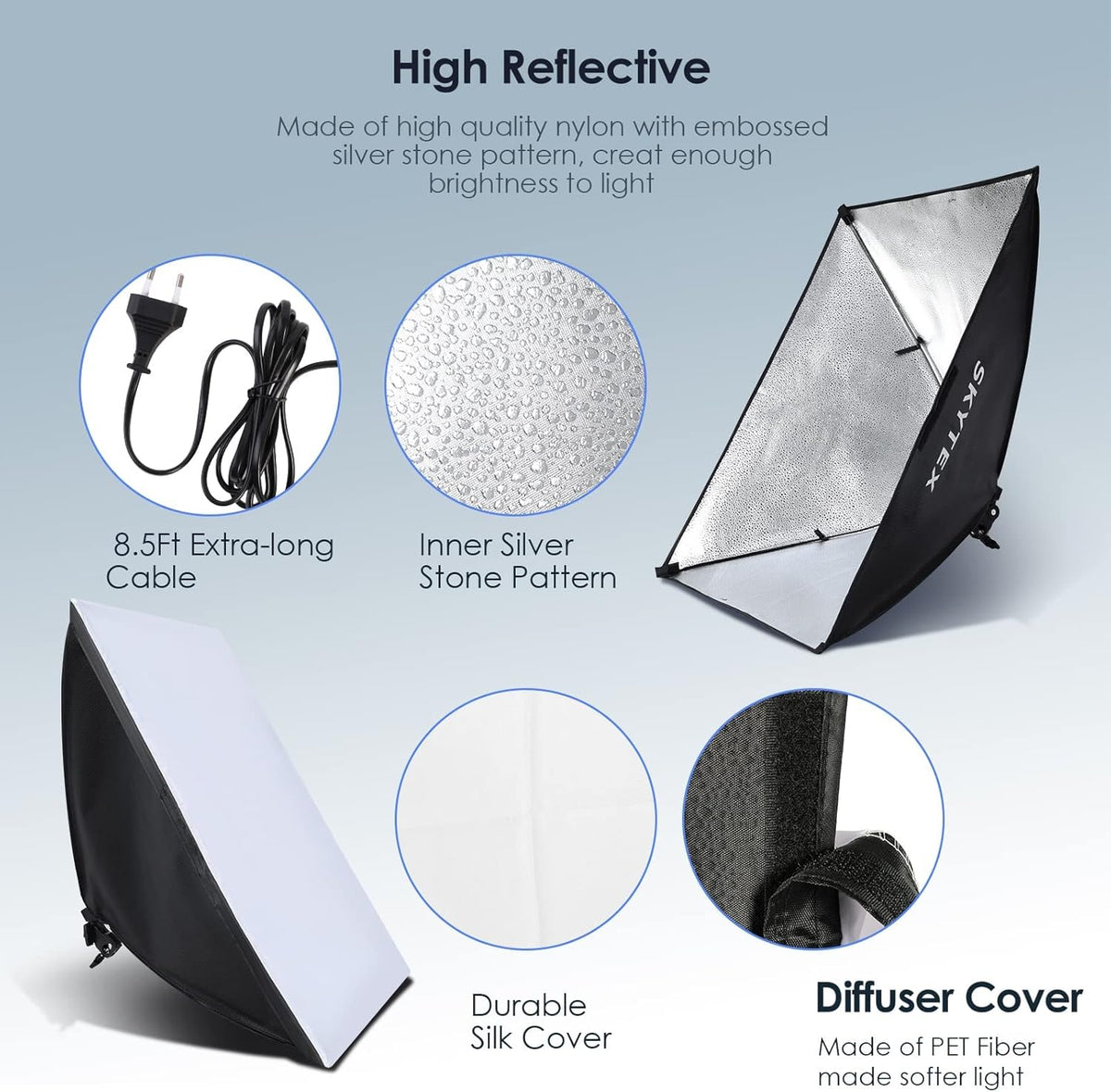 2x20x28in Softbox Lighting Kit with 2x135W 5500K E27 Bulb K5034