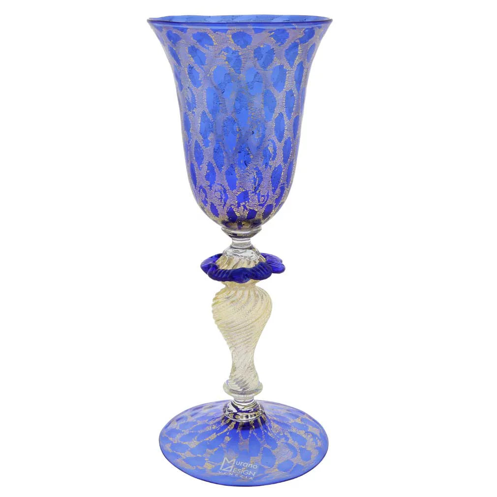 Blue and Gold Murano Glass Goblet Y2380
