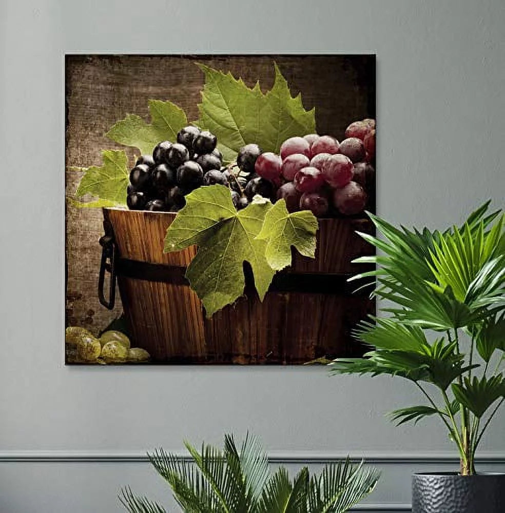 Square Canvas Wall Art Grapes in a Wooden Barrel 16x16 inches F4727