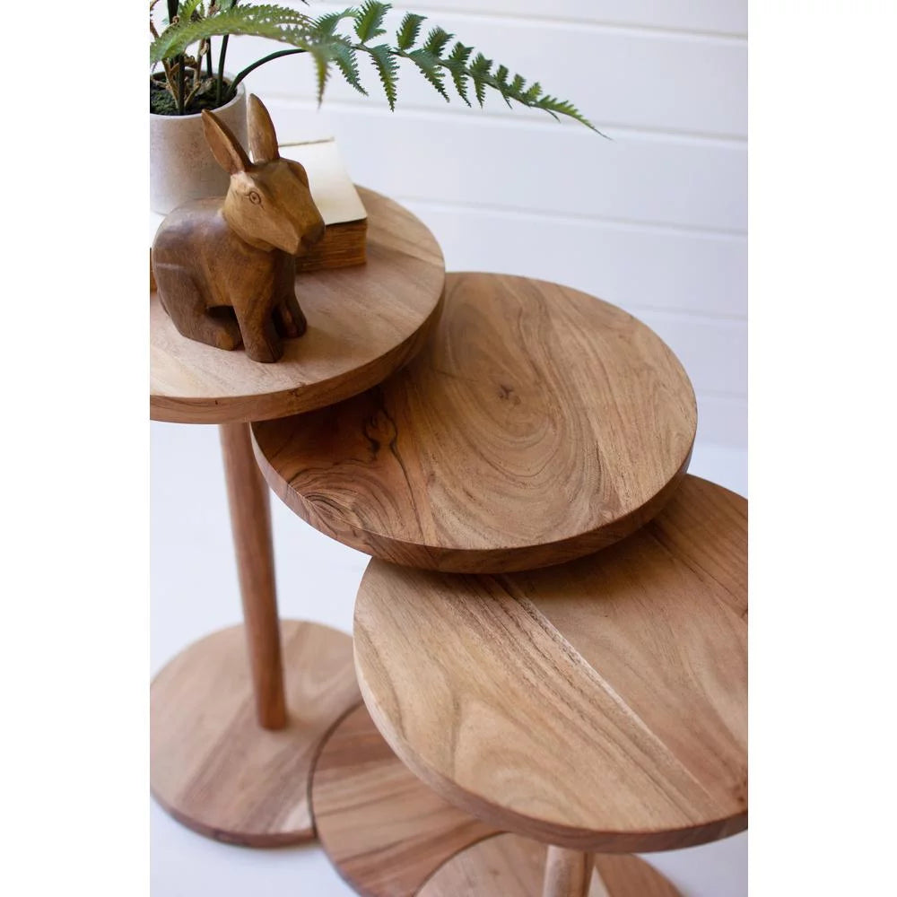 Acacia Wood Round Side Tables Set Of Three X27995