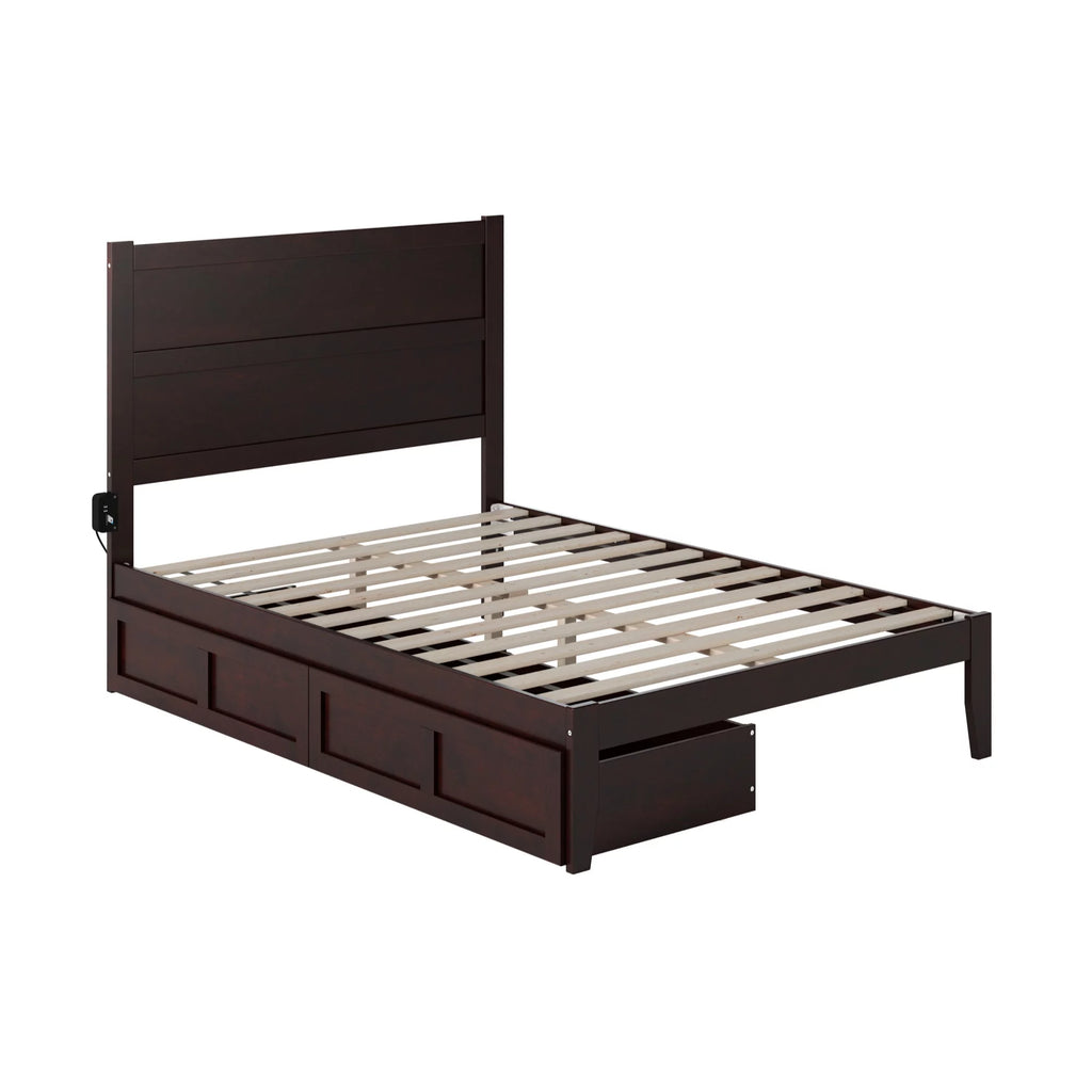 Full Solid Wood Bed with 2 Drawers and USB Charger in Espresso W7098