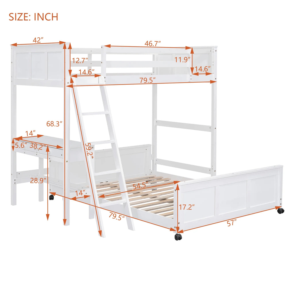 Twin Over Full Bunk Bed with Desk and Storage Drawers Q892165