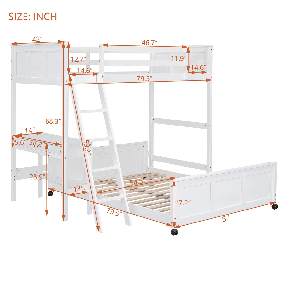 Twin Over Full Bunk Bed with Desk and Storage Drawers Q892165
