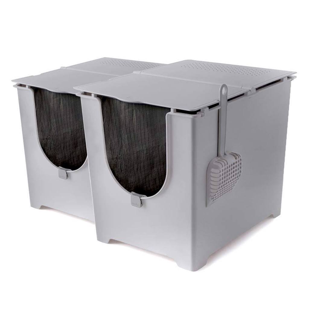 Gray Litter Box with Scoop and Reusable Liner (2-Pack) P597