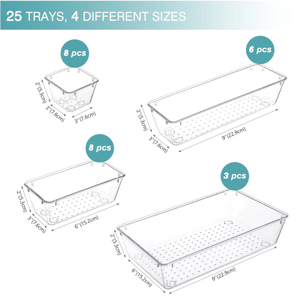25 PCS Clear Plastic Drawer Organizer Set R368