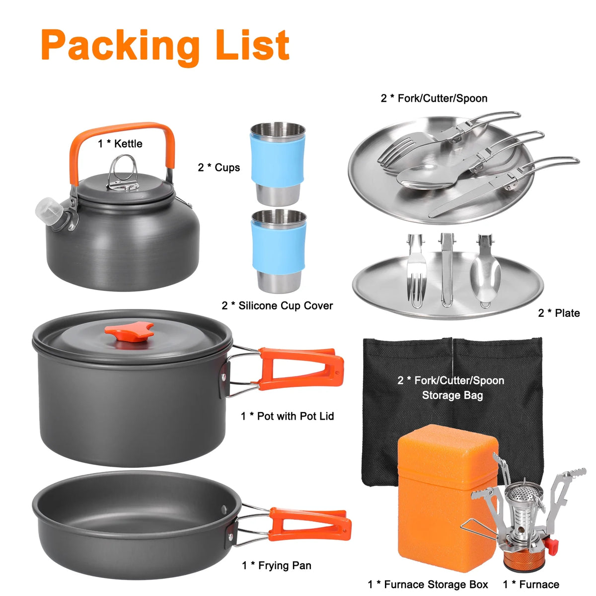 Aluminum Alloy Camping Cookware Set with Pot Frying Pan Kettle Cups N74726