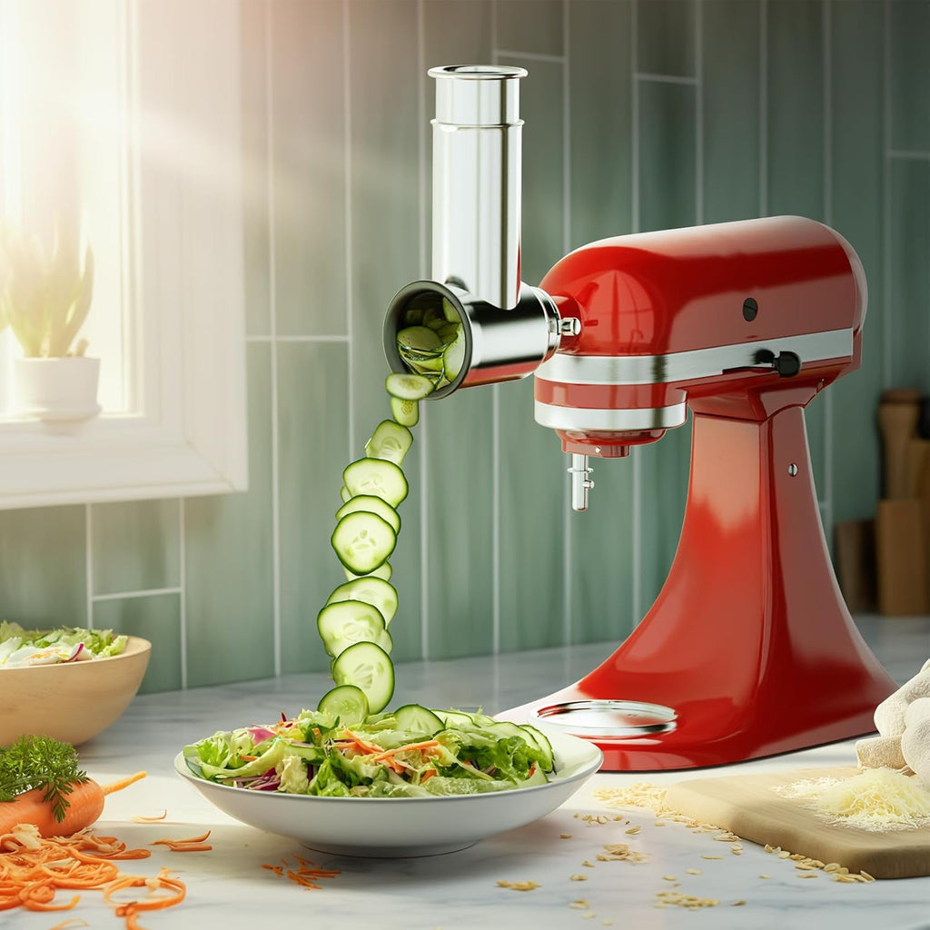 Stainless Steel Slicer Shredder Attachment for KitchenAid Stand Mixer with 4 Blades W41252