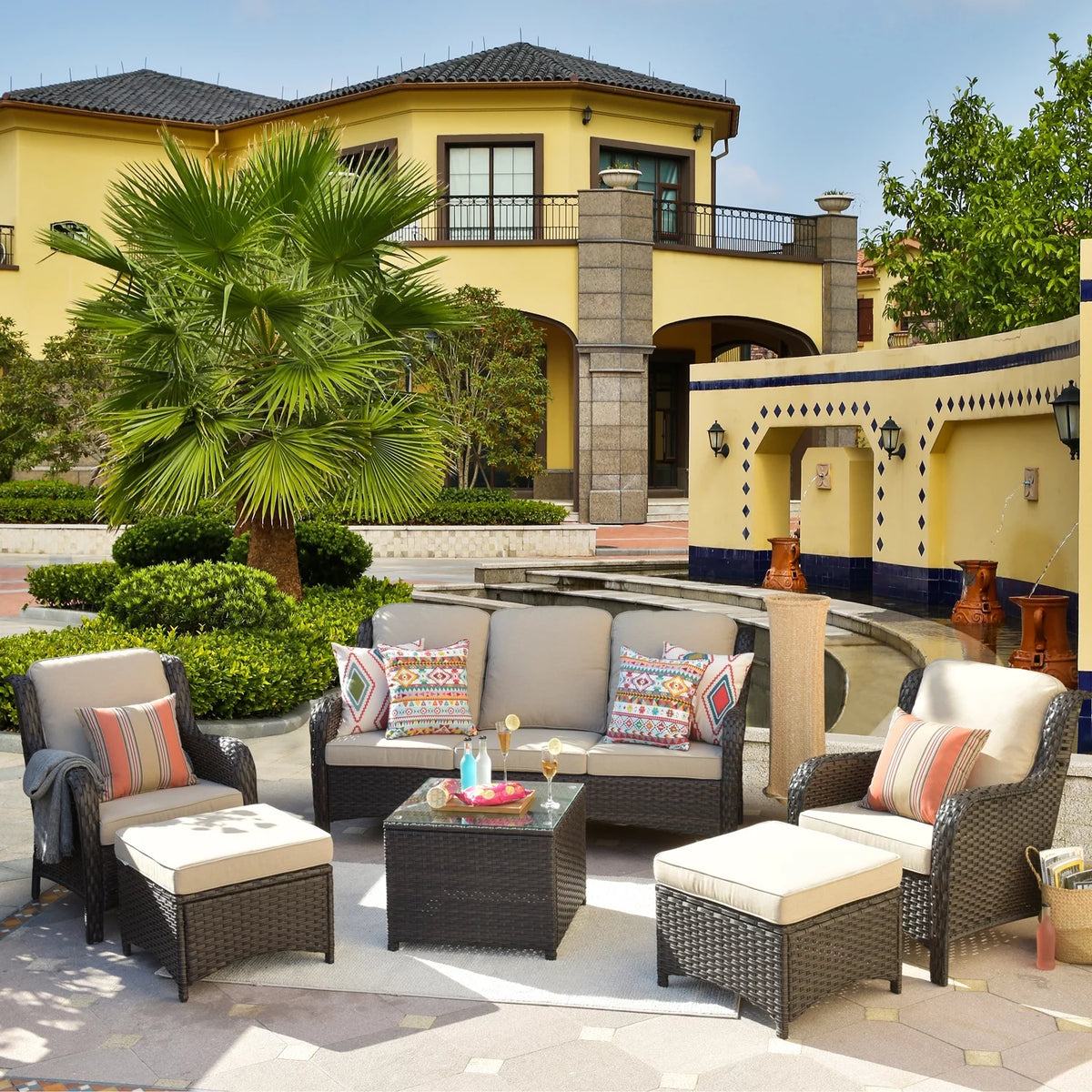 6 Pieces Wicker Outdoor Patio Furniture Set with Cushions P58548