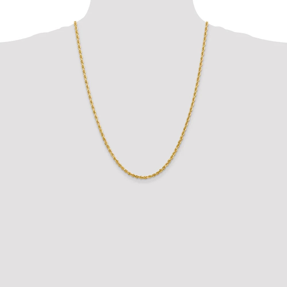 14kt Yellow Gold Diamond Cut Rope Chain 24 inch Lobster Clasp J1177