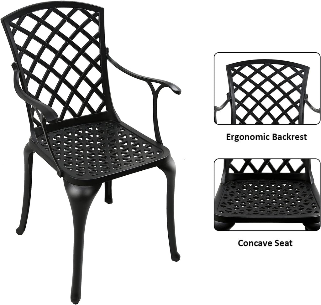 Black Cast Aluminum Outdoor Dining Arm Chairs, Set of 4 O78677
