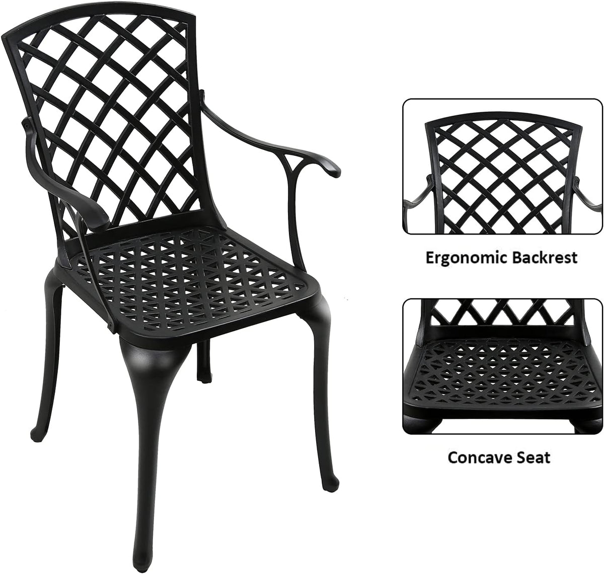 Black Cast Aluminum Outdoor Dining Arm Chairs, Set of 4 O78677