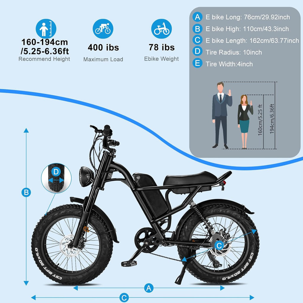 750W 20'' Fat Tire Electric Mountain Bike with Removable 48V 15.6Ah Battery M103