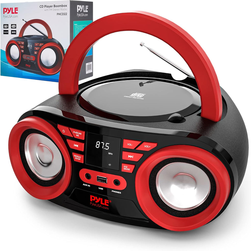 Red Black Portable CD Player Bluetooth Boombox Speaker W113726