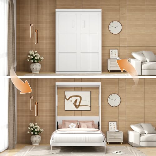 White Full Murphy Bed L507