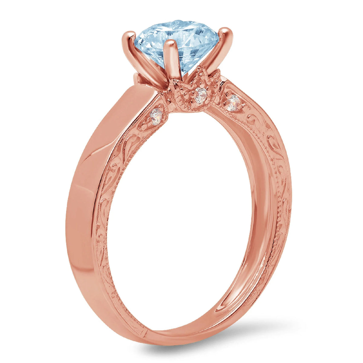 14k Rose Gold Simulated Blue Diamond Engagement Ring D448676