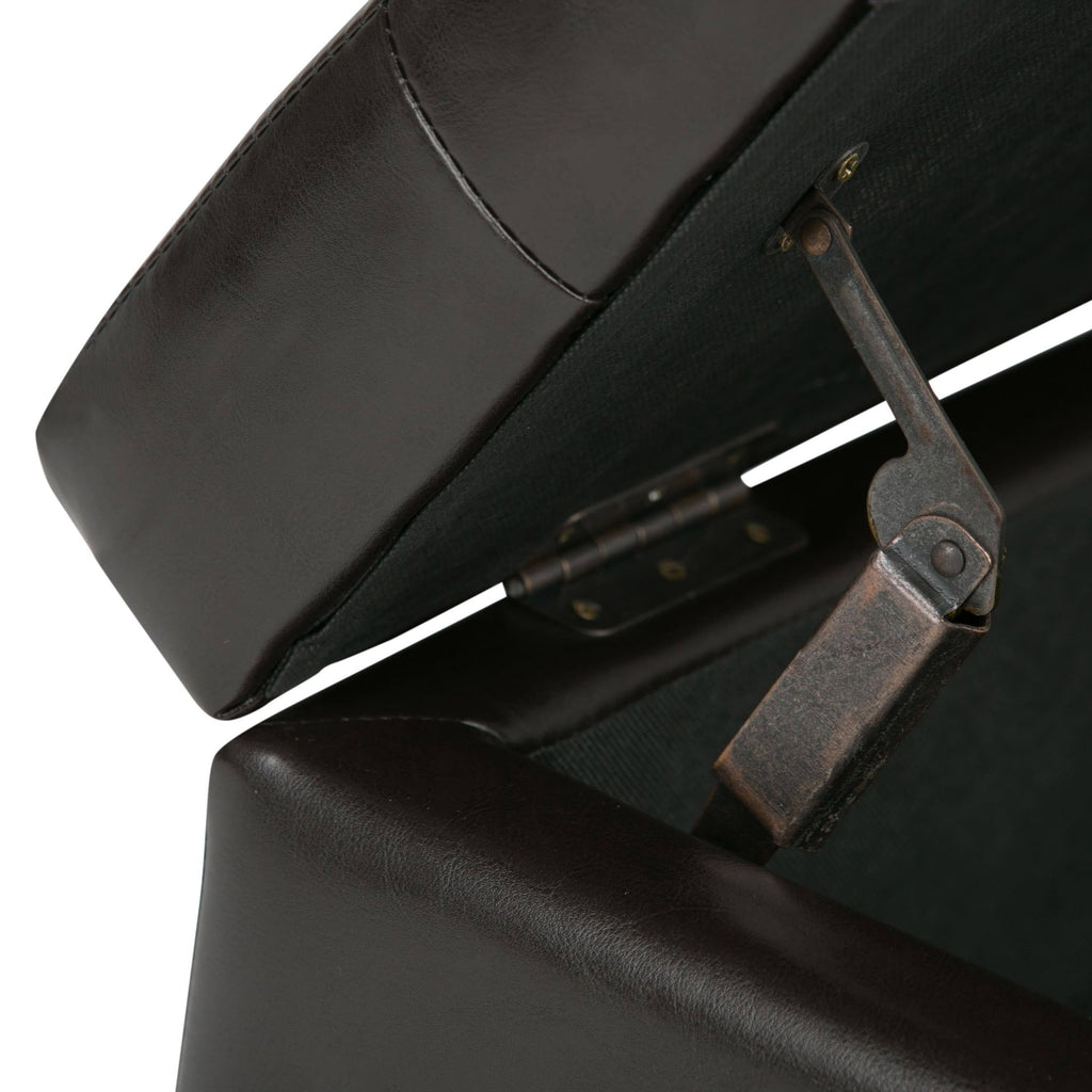 Distressed Saddle Brown Faux Leather Storage Ottoman J6582