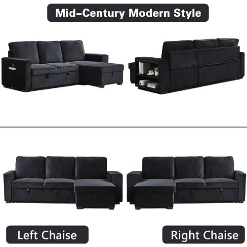 Brown Velvet L-Shaped Sectional Sofa with Storage Chaise H5550