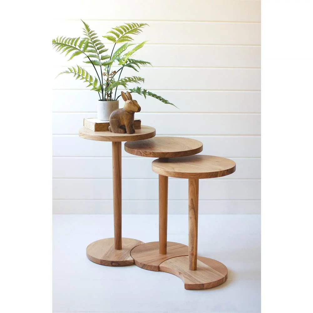 Acacia Wood Round Side Tables Set Of Three X27995