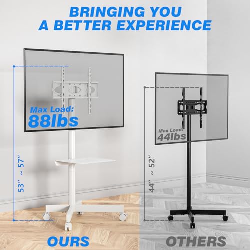 Mobile TV Cart for 23-60 Inch TVs, Height Adjustable Rolling Floor Stand with Wheels, Max VESA 400x400mm T962