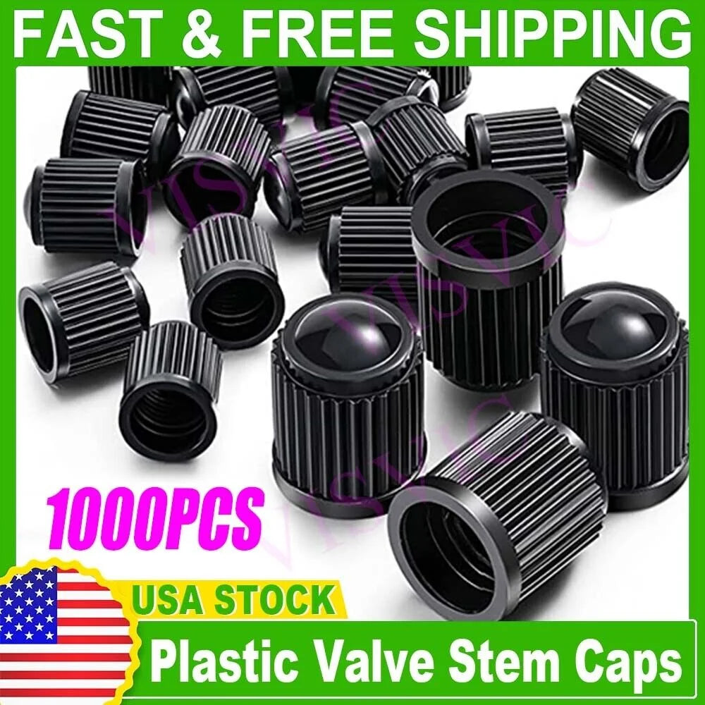 1000 Black Plastic Tire Valve Stem Caps R7079