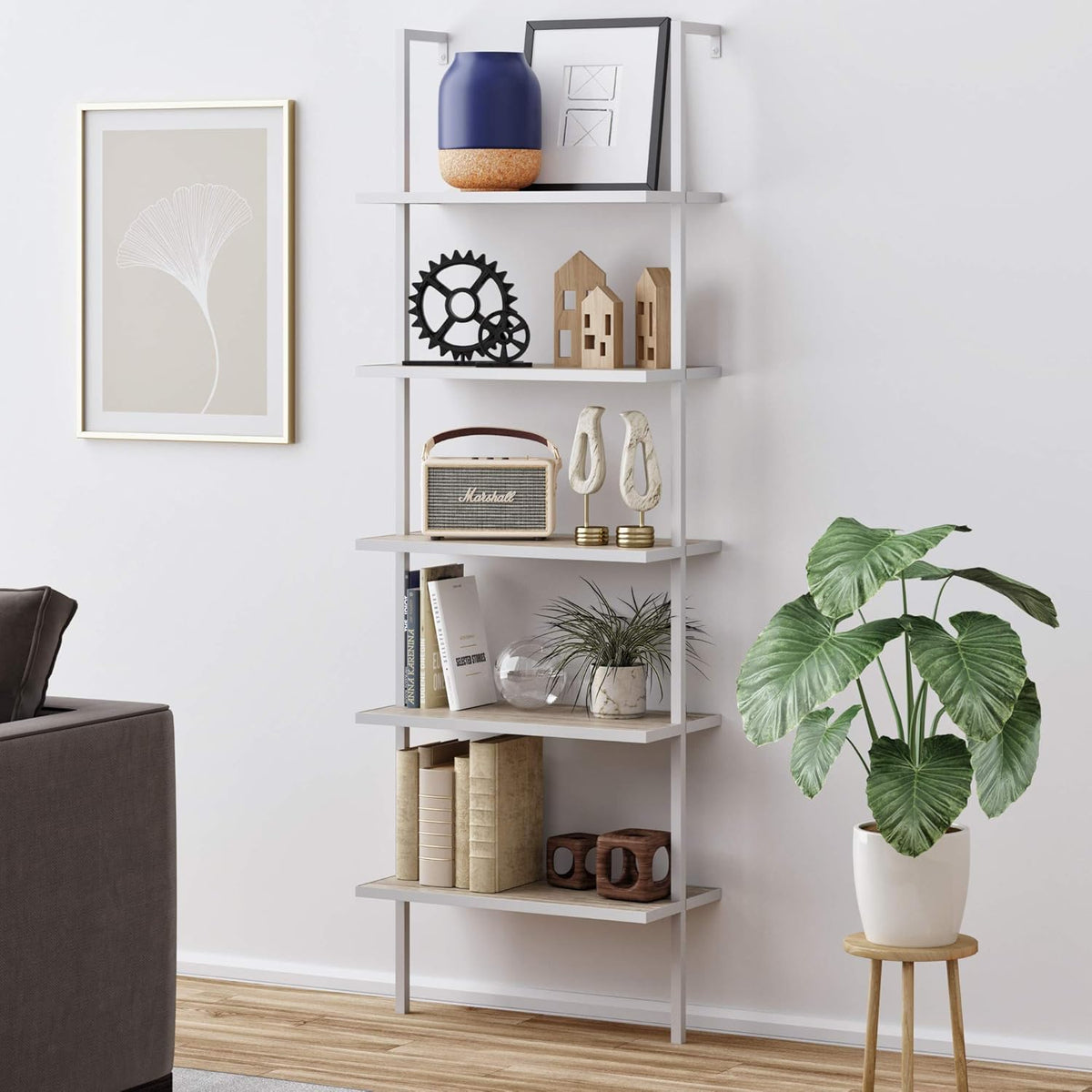 5-Shelf Oak Wood Modern Bookcase E496